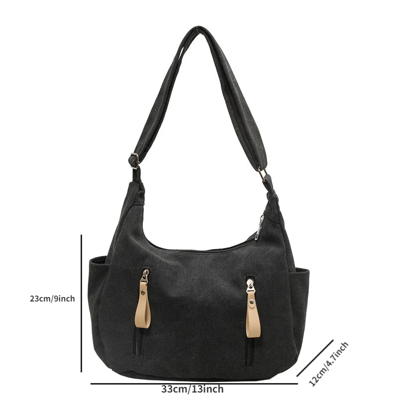 Retro Canvas Underarm Hobo Bag Simple Tote Bag