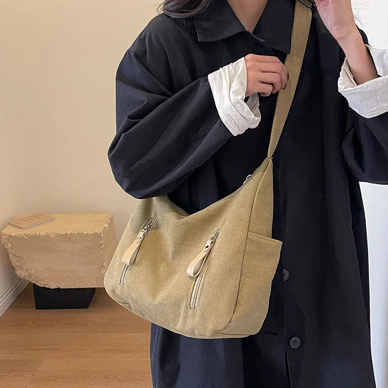 Retro Canvas Underarm Hobo Bag Simple Tote Bag