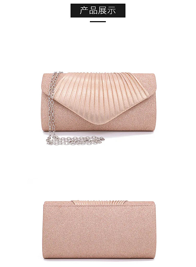 New Women Silk Evening Bags Fold Wedding Clutch Wallets Chain