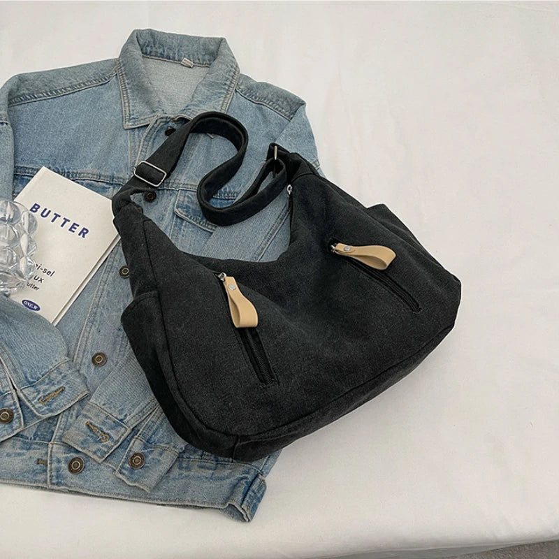 Retro Canvas Underarm Hobo Bag Simple Tote Bag