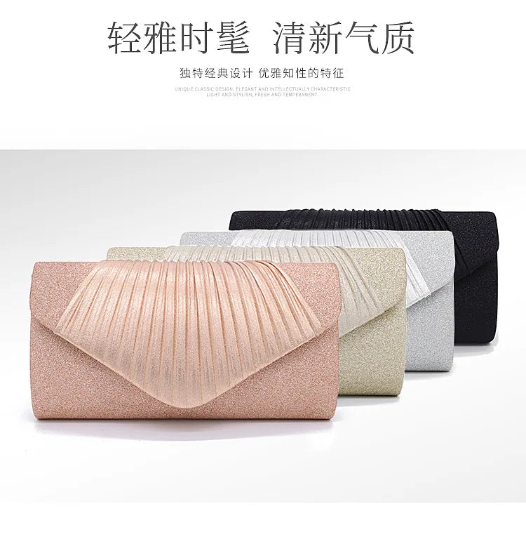 New Women Silk Evening Bags Fold Wedding Clutch Wallets Chain