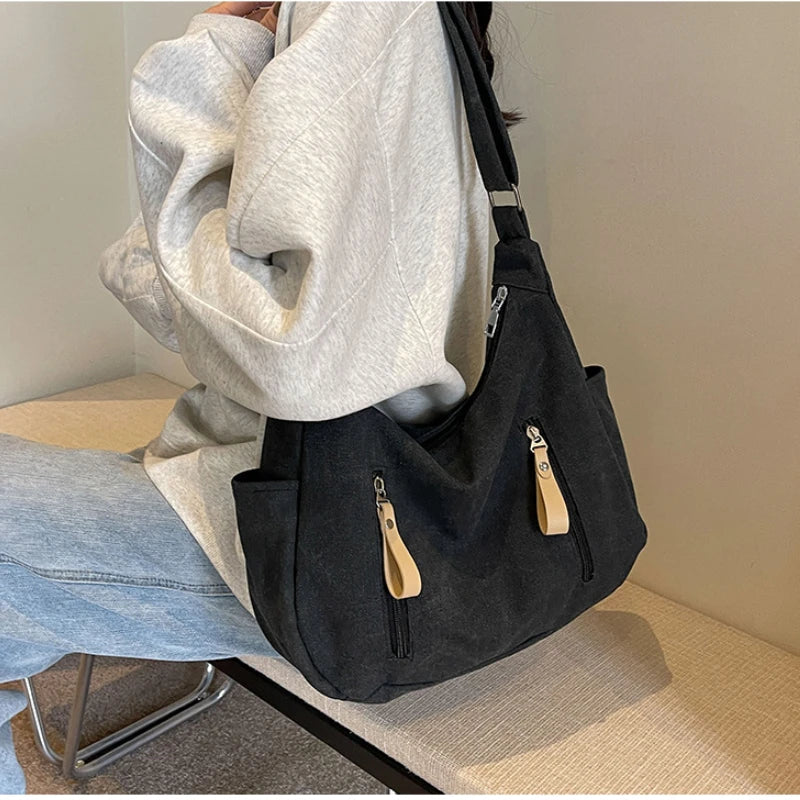 Retro Canvas Underarm Hobo Bag Simple Tote Bag