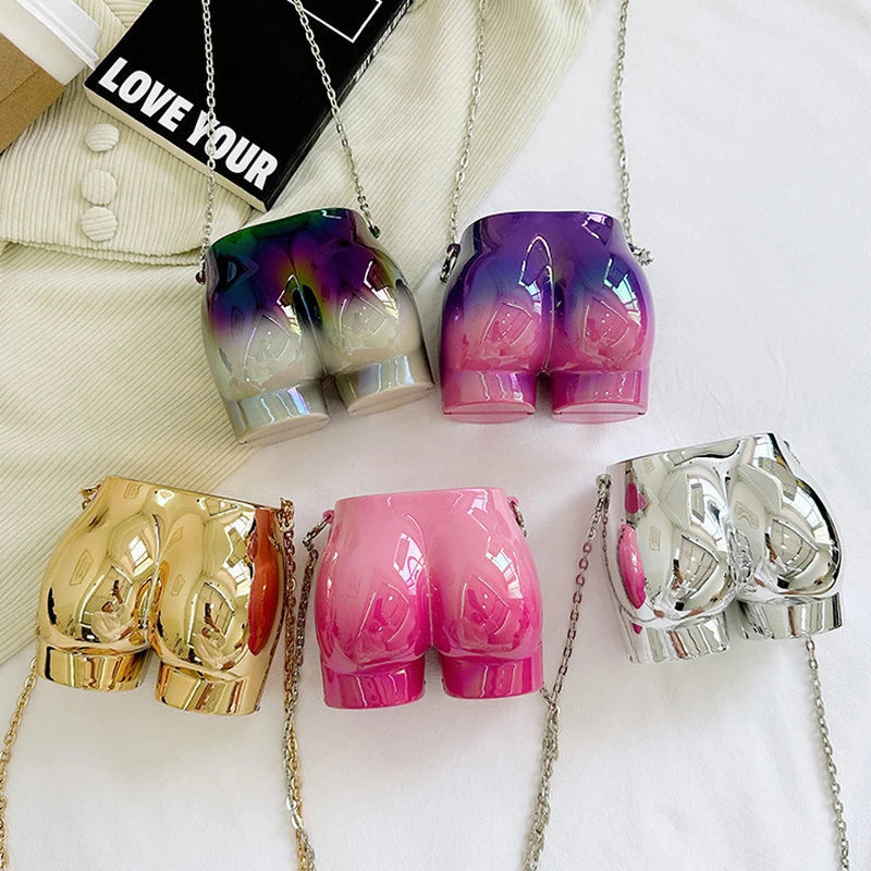 New Gold Silver Lipstick Bag Funny Butt Shape Crossbody Bag