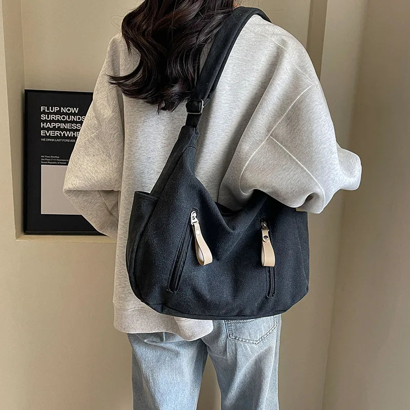 Retro Canvas Underarm Hobo Bag Simple Tote Bag