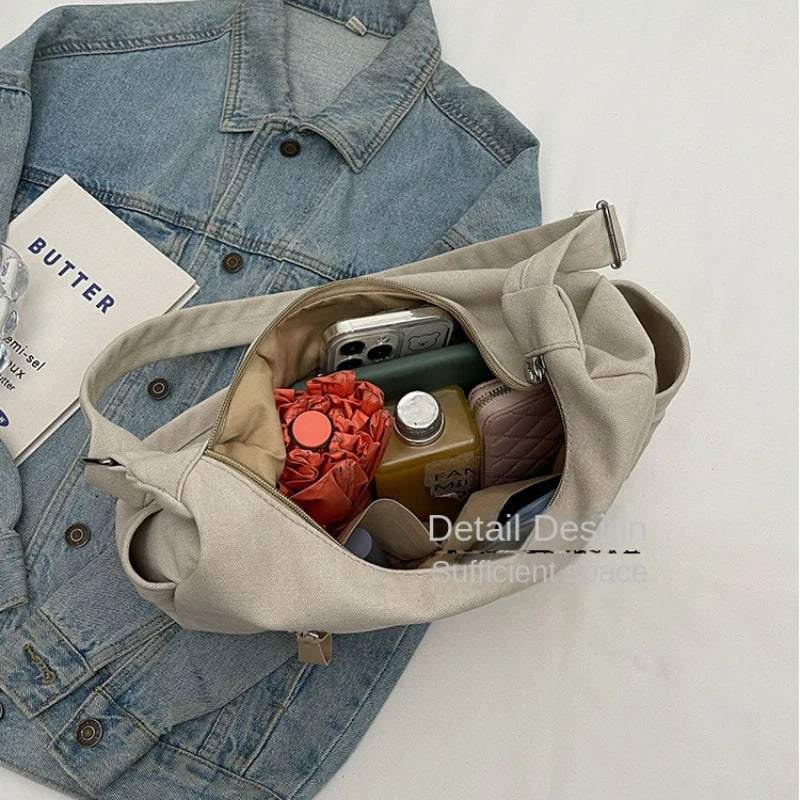 Retro Canvas Underarm Hobo Bag Simple Tote Bag