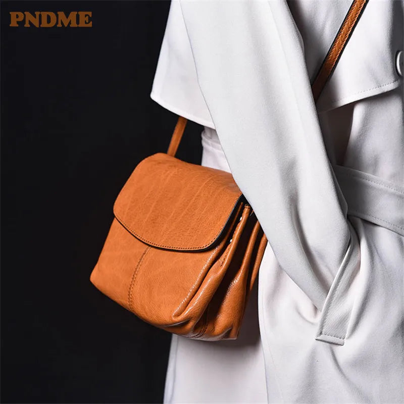 PNDME casual simple outdoor genuine leather women's bag fashion luxury