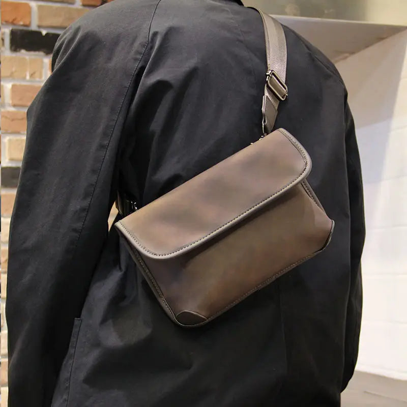 Fashion Plaid Men Crossbody Bags Vintage Leather