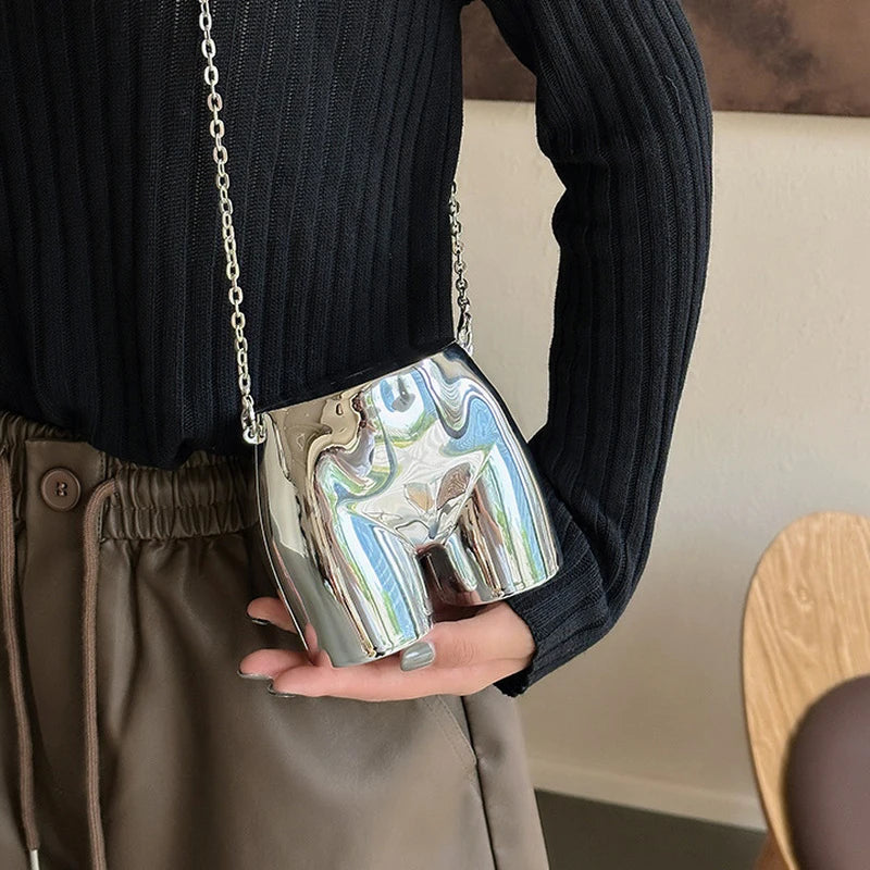 New Gold Silver Lipstick Bag Funny Butt Shape Crossbody Bag